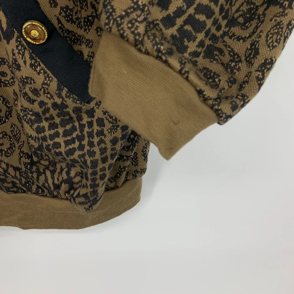 Rafael Jacket Womens XL Animal Print Zip Front Safari Gold Chain Vintage Bomber_7